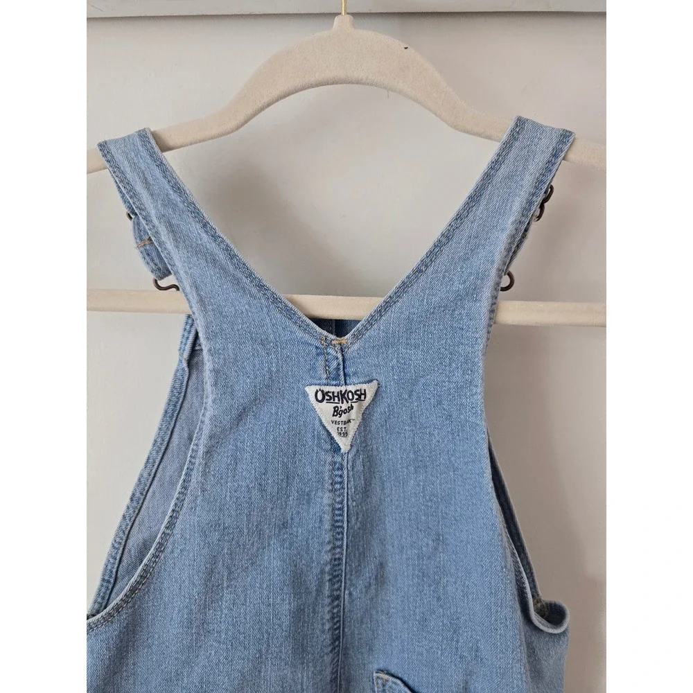 OshKosh Bgosh Girls Light Wash Floral Embroidered Denim Bib Overalls Size 5T